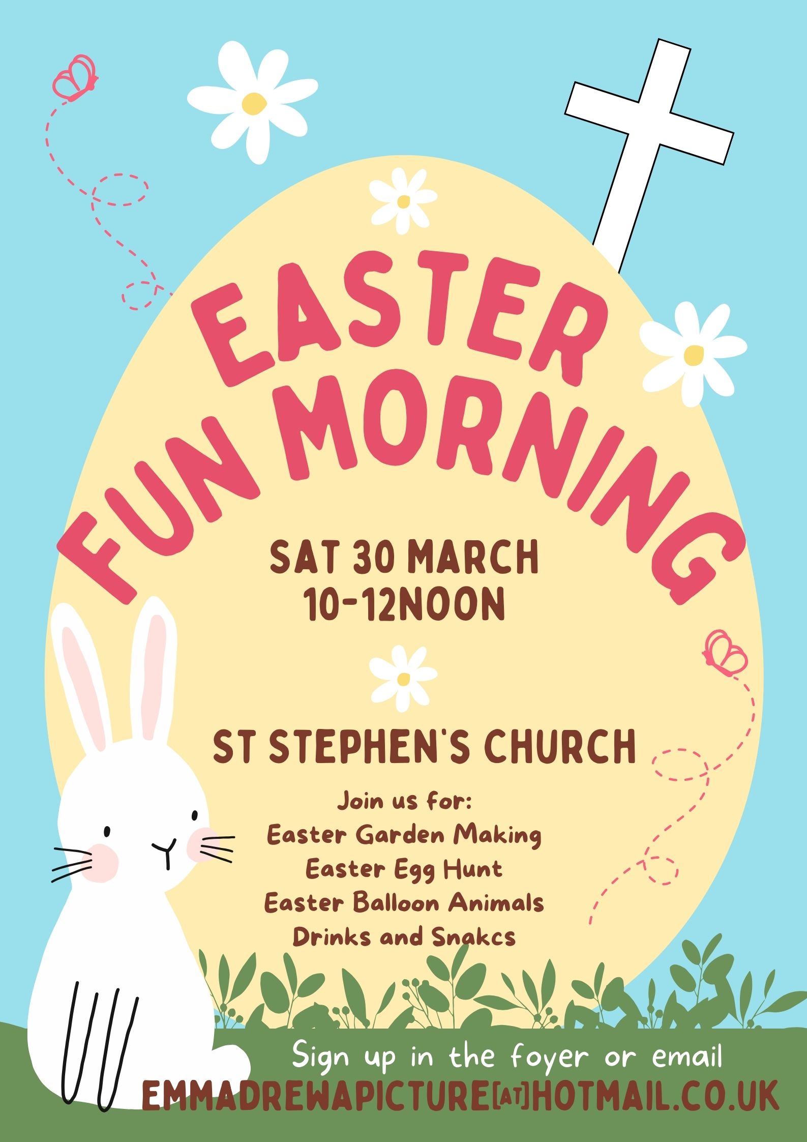 A poster advertising a morning of Easter fun for children on Holy Saturday